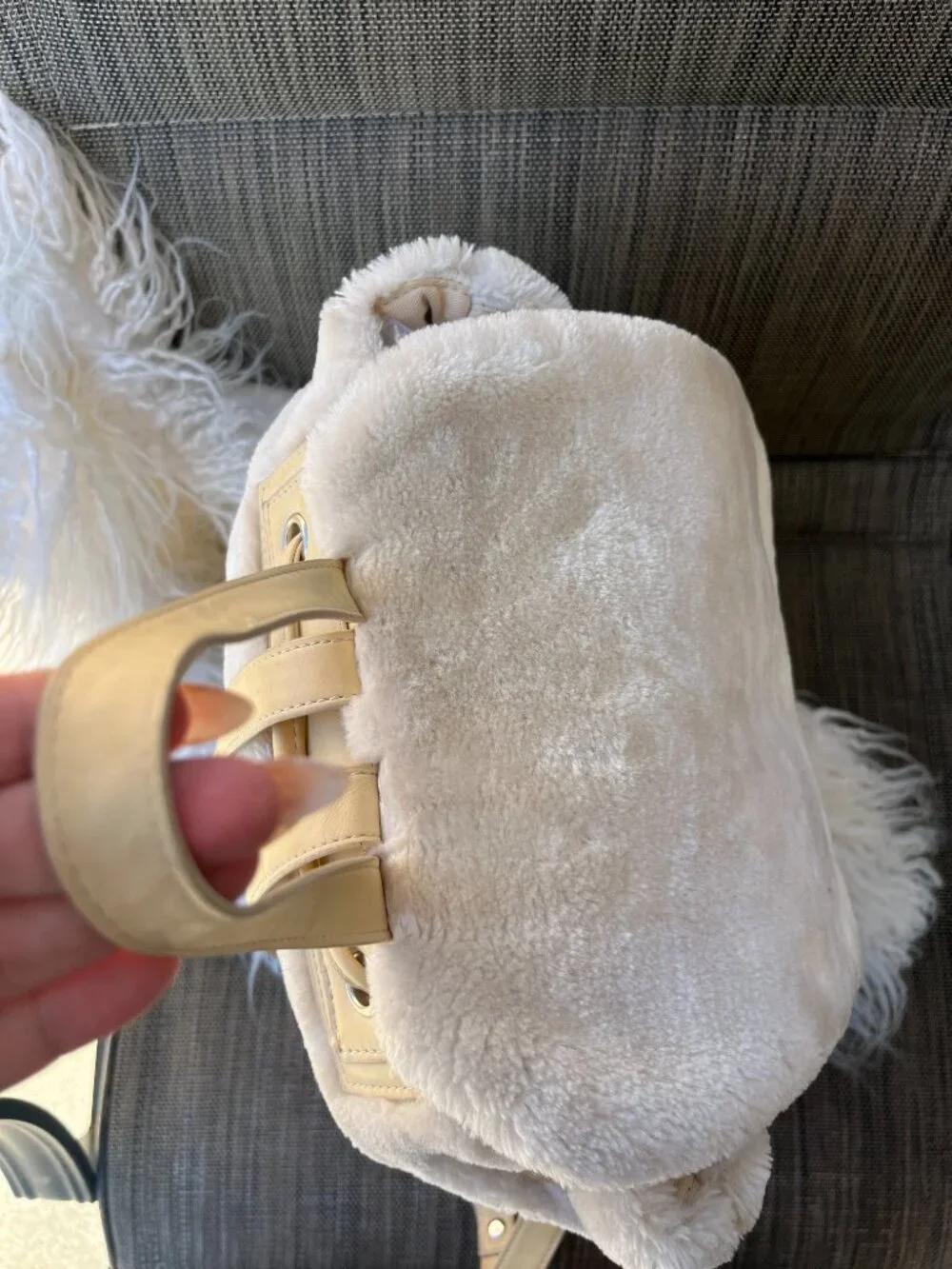Urban Outfitters Plush Fuzzy Cream Sherpa Flap Backpack Bag